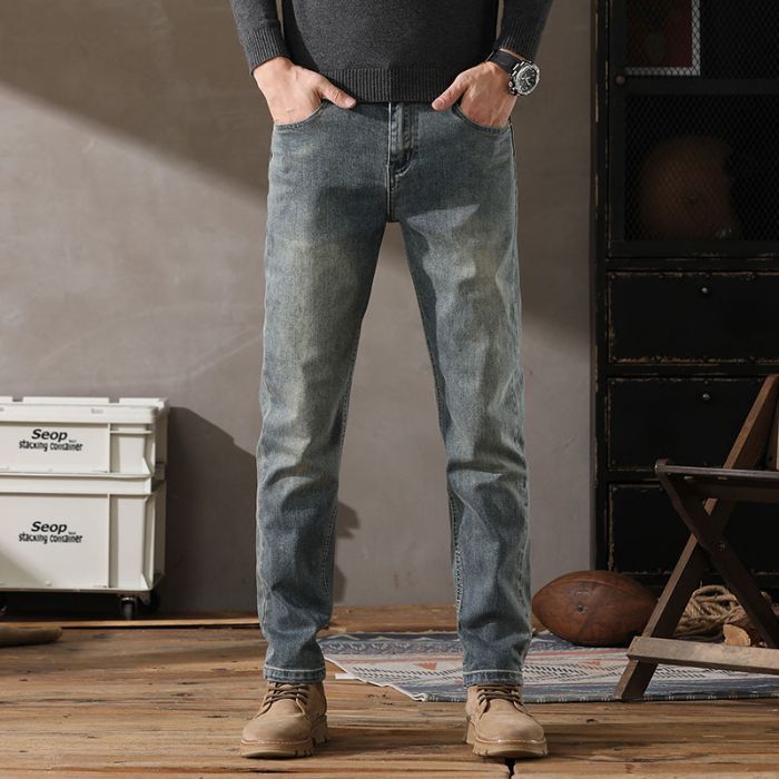 Jeans Men'S Slim Fit Elastic Trendy Brand Casual Straight All-Match Thin Pants - Image 1